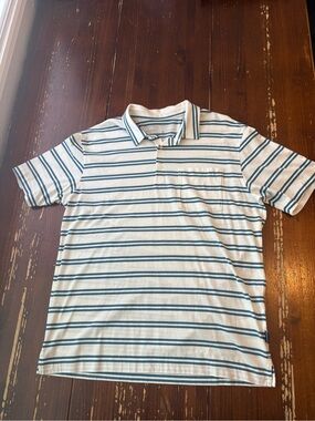 Patagonia White/cream Polo with Teal Stripe Detail